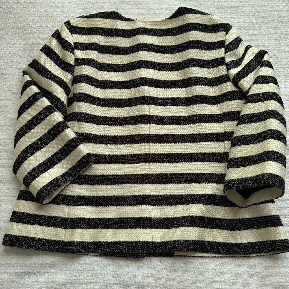 Size 16 Talbots Black and Cream Striped Jacket with 3/4 Sleeves